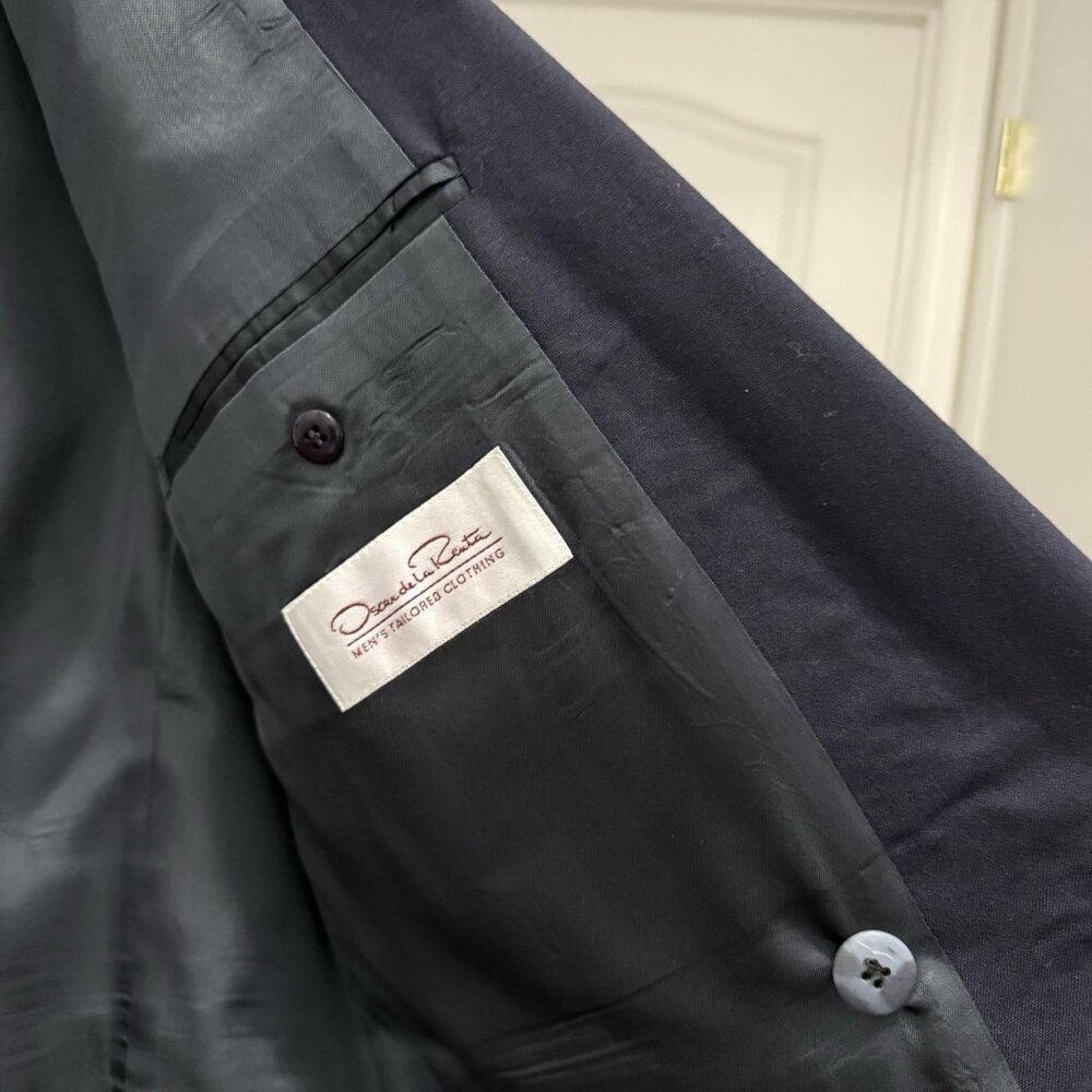 Vintage Oscar de la Renta Men’s Navy Blue Double-Breasted Blazer 42R - Picture 6 of 14